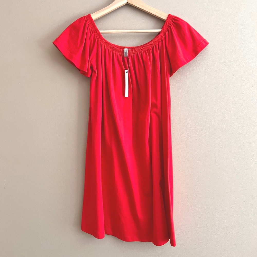 ASOS Womens Red Off Shoulder Cotton Mini Dress Flutter Sleeve Size 2 NEW